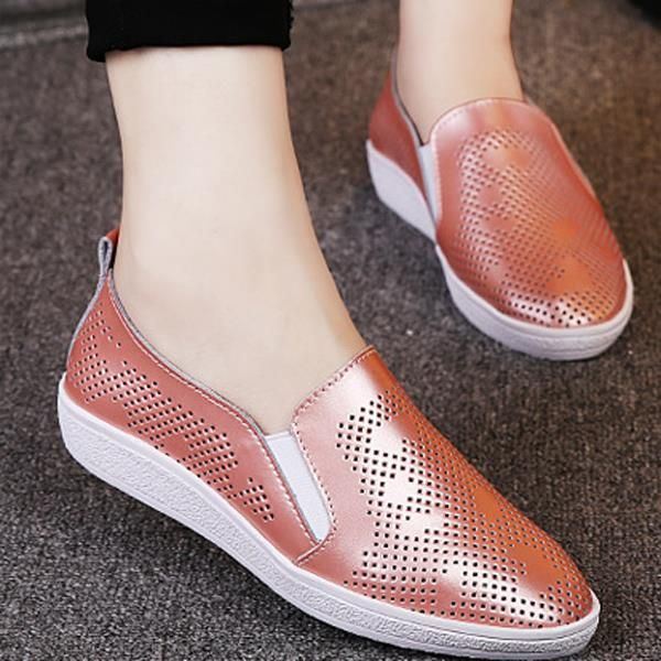 Dames Casual Ademende Loafers Hollow Out Slip-on Soft Sole Platte Schoenen