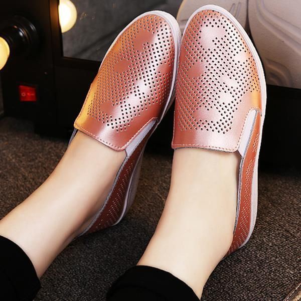 Dames Casual Ademende Loafers Hollow Out Slip-on Soft Sole Platte Schoenen