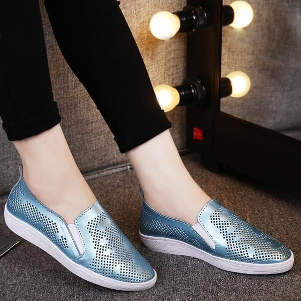 Dames Casual Ademende Loafers Hollow Out Slip-on Soft Sole Platte Schoenen