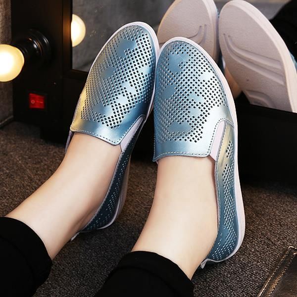 Dames Casual Ademende Loafers Hollow Out Slip-on Soft Sole Platte Schoenen