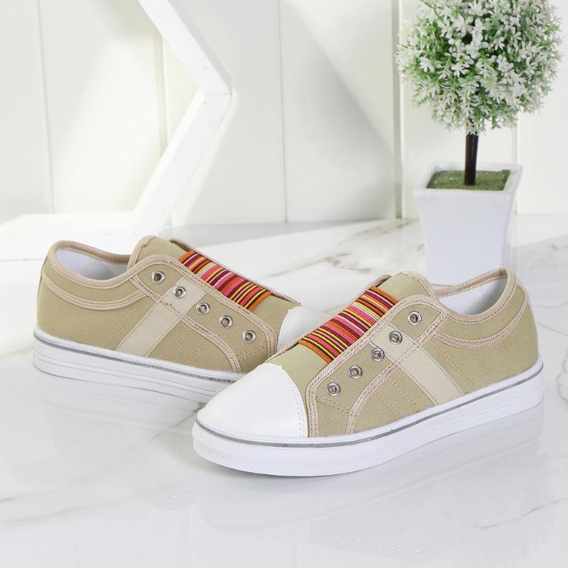 Dames Casual Canvas Elastische Band Splice Kleur Flats