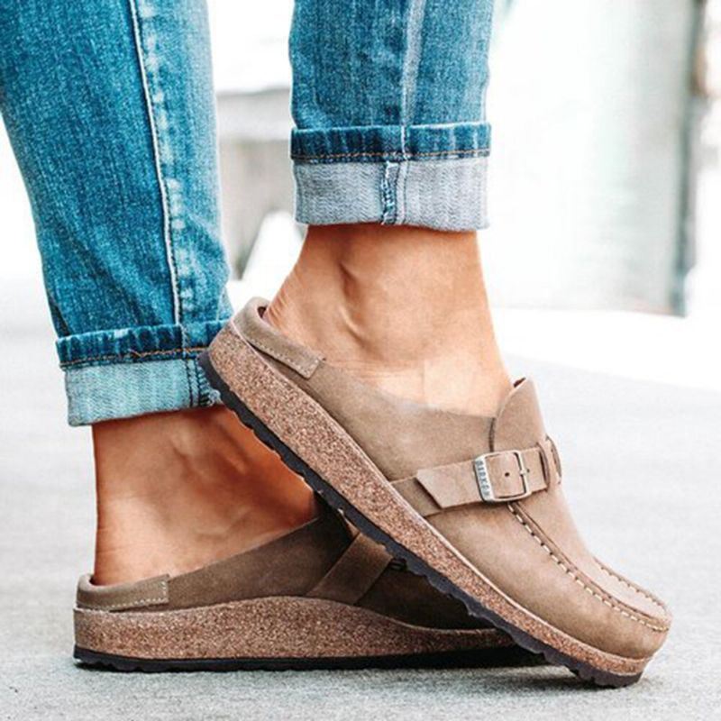 Dames Casual Comfy Suède Grote Maat Ronde Neus Backless Flats