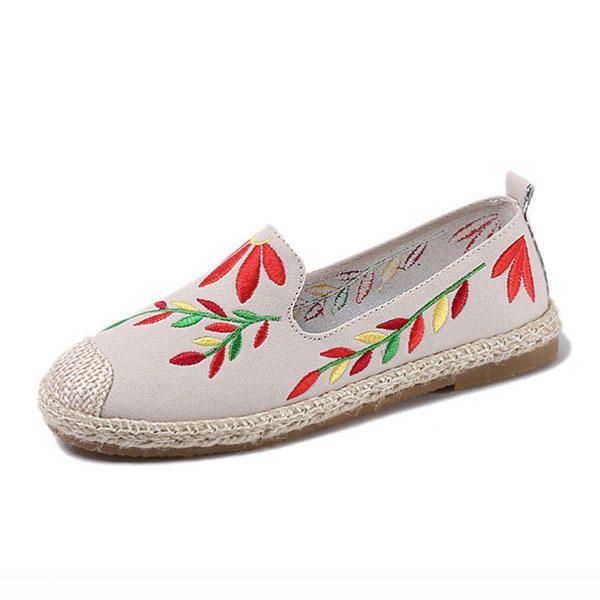 Dames Casual Geborduurde Bloem Doek Platte Loafers