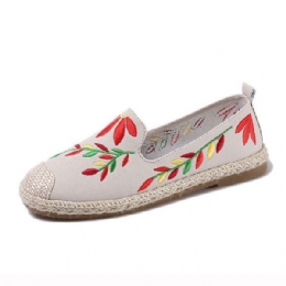 Dames Casual Geborduurde Bloem Doek Platte Loafers