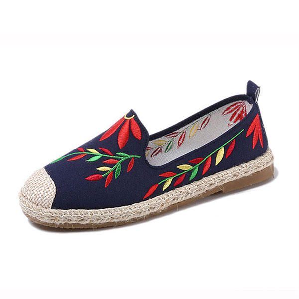 Dames Casual Geborduurde Bloem Doek Platte Loafers