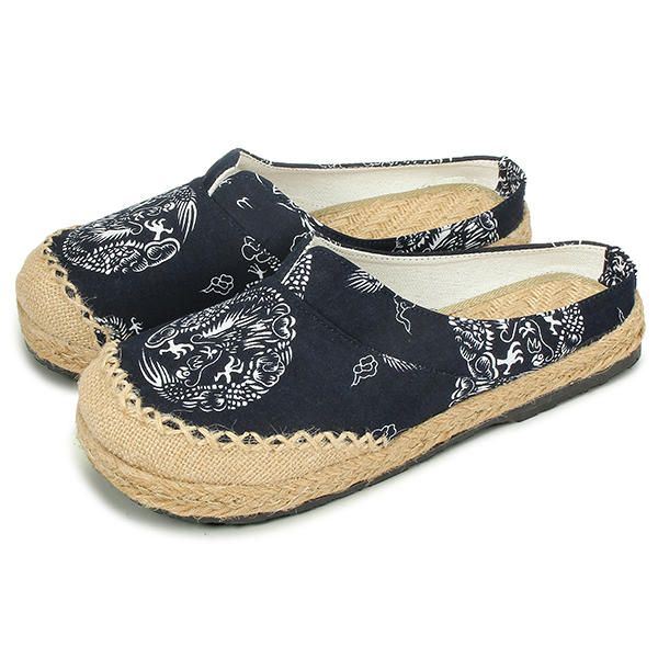 Dames Casual Katoenen Vlas Outdoor Comfortabele Platte Loafer Schoenen Met Ronde Neus