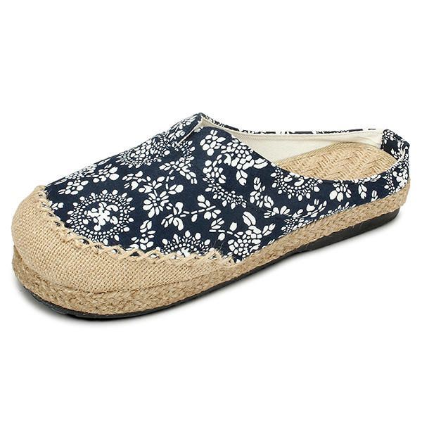 Dames Casual Katoenen Vlas Outdoor Comfortabele Platte Loafer Schoenen Met Ronde Neus