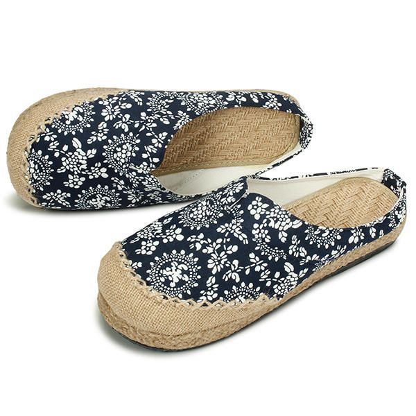 Dames Casual Katoenen Vlas Outdoor Comfortabele Platte Loafer Schoenen Met Ronde Neus