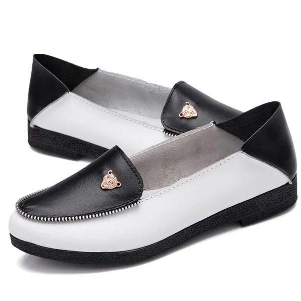 Dames Casual Leren Schoenen Slip-on Ronde Neus Loafers Zachte Zool Comfortabele Flats