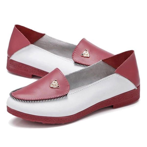 Dames Casual Leren Schoenen Slip-on Ronde Neus Loafers Zachte Zool Comfortabele Flats