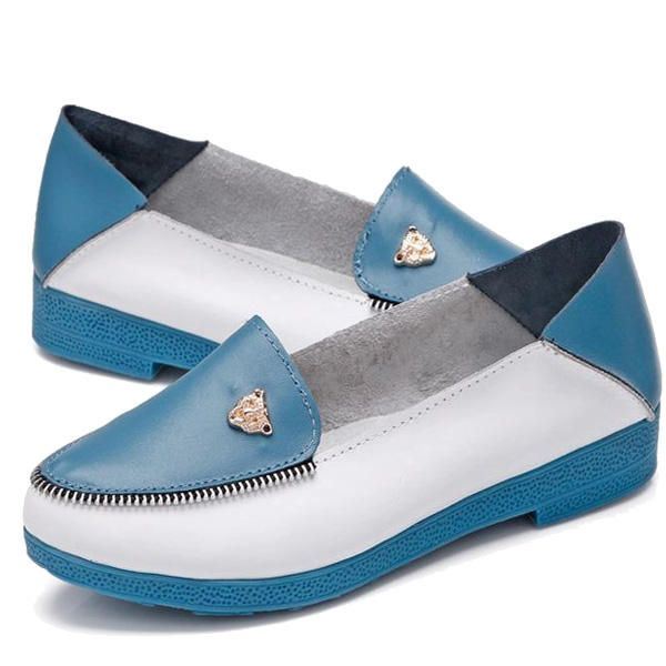 Dames Casual Leren Schoenen Slip-on Ronde Neus Loafers Zachte Zool Comfortabele Flats