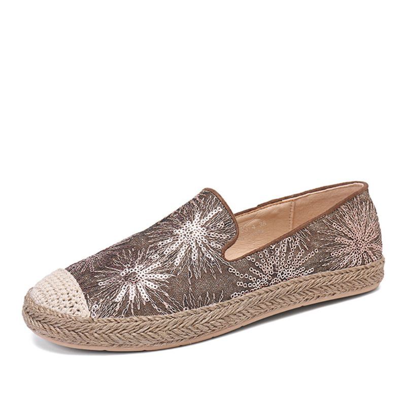 Dames Casual Loafers Met Pailletten En Bloemenpatroon Met Espadrilles