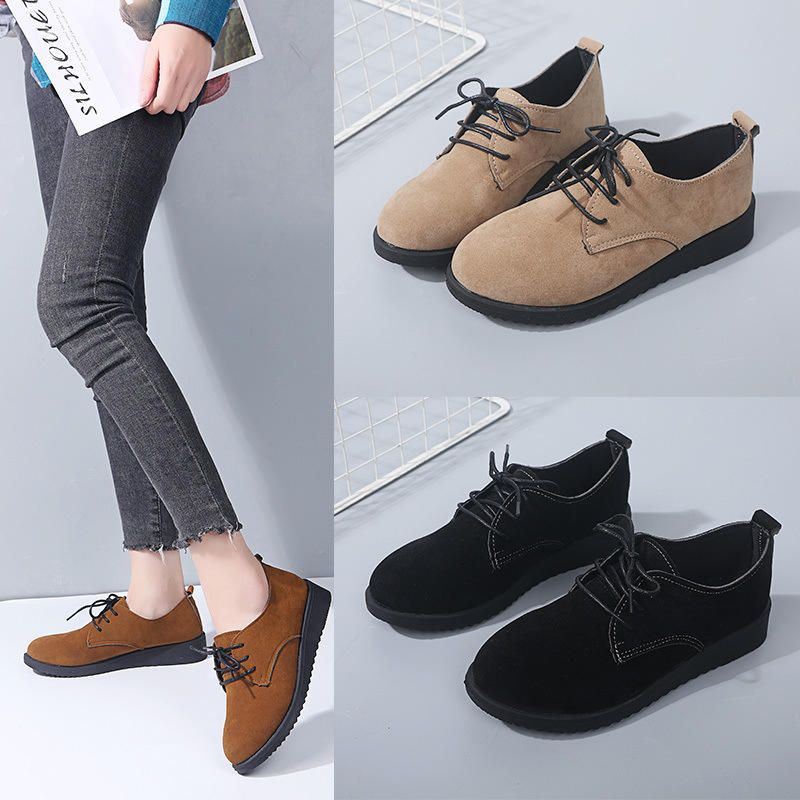 Dames Casual Pure Color Lace Up Flats