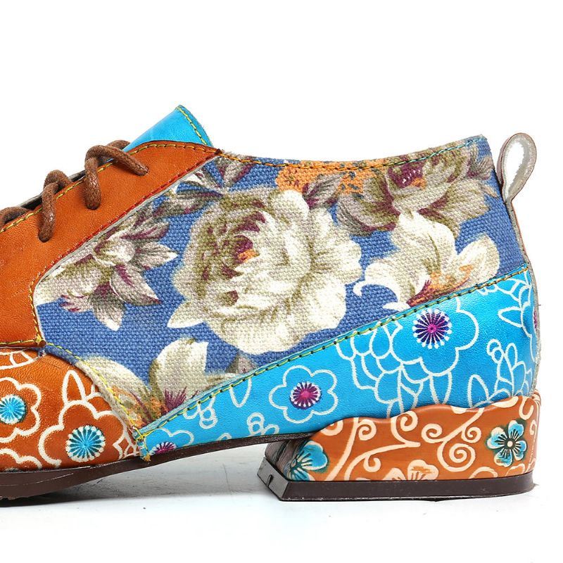 Dames Casual Retro Bloemen Echt Lederen Flats