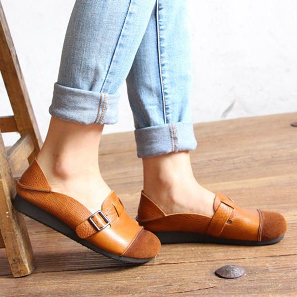 Dames Casual Slip On Soft Leren Schoenen Outdoor Lage Platte Loafers