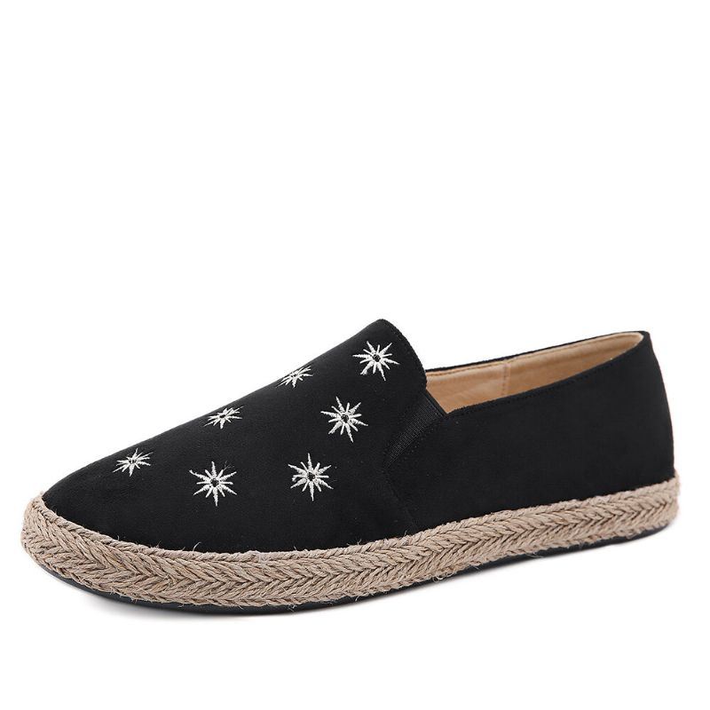 Dames Casual Suède Ronde Neus Ster Geborduurde Espadrilles Fisherman's Flats Loafers