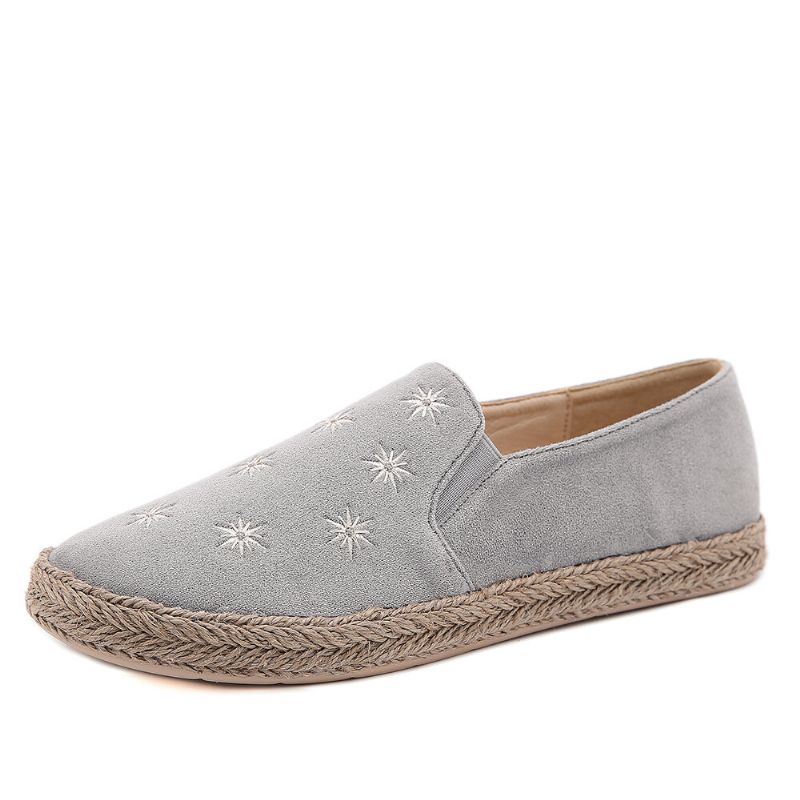 Dames Casual Suède Ronde Neus Ster Geborduurde Espadrilles Fisherman's Flats Loafers