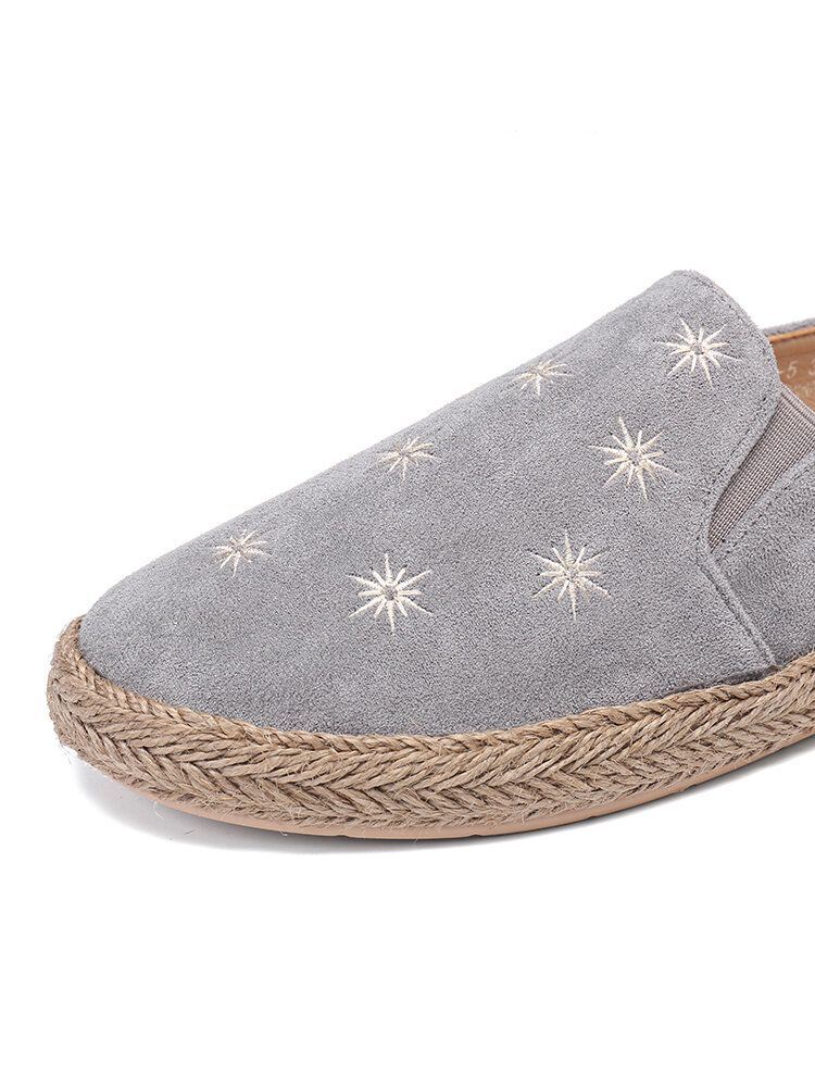 Dames Casual Suède Ronde Neus Ster Geborduurde Espadrilles Fisherman's Flats Loafers