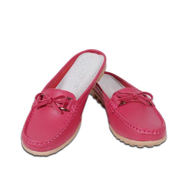 Dames Casual Zachte Leren Instappers Strik Chique Platte Loafers