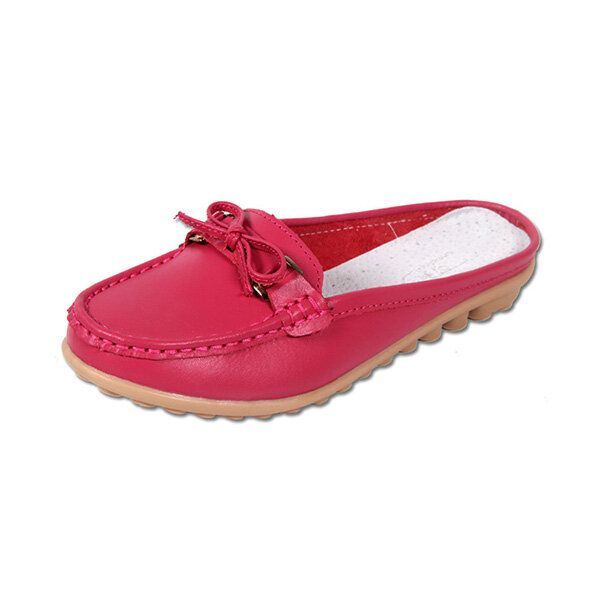 Dames Casual Zachte Leren Instappers Strik Chique Platte Loafers