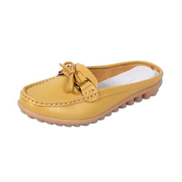 Dames Casual Zachte Leren Instappers Strik Chique Platte Loafers