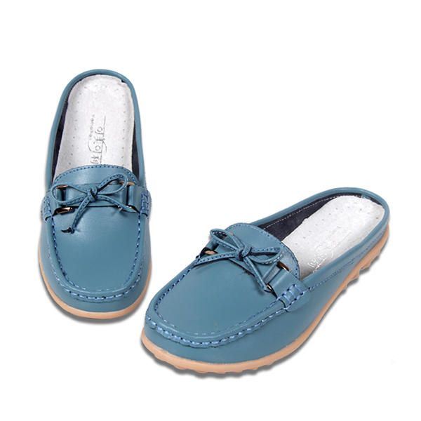 Dames Casual Zachte Leren Instappers Strik Chique Platte Loafers