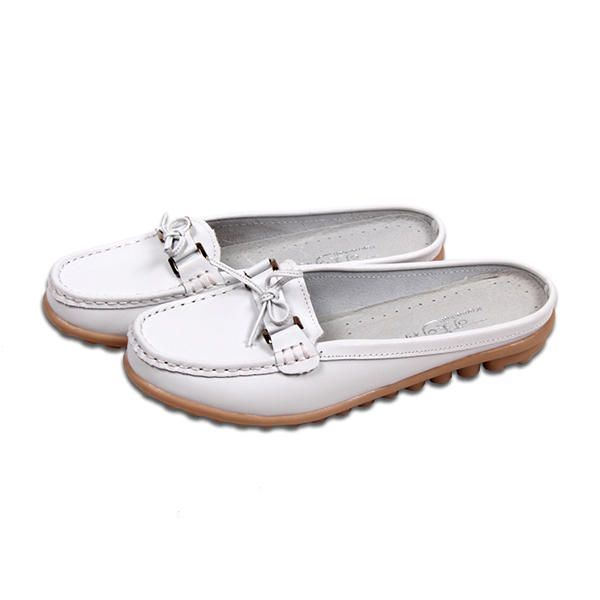 Dames Casual Zachte Leren Instappers Strik Chique Platte Loafers