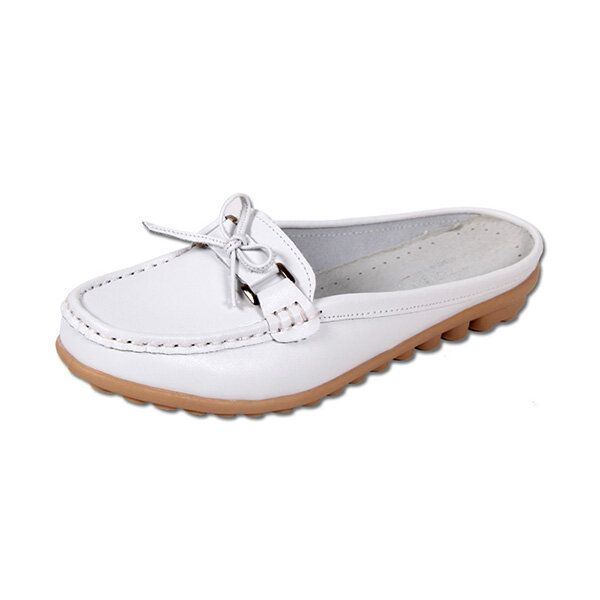 Dames Casual Zachte Leren Instappers Strik Chique Platte Loafers