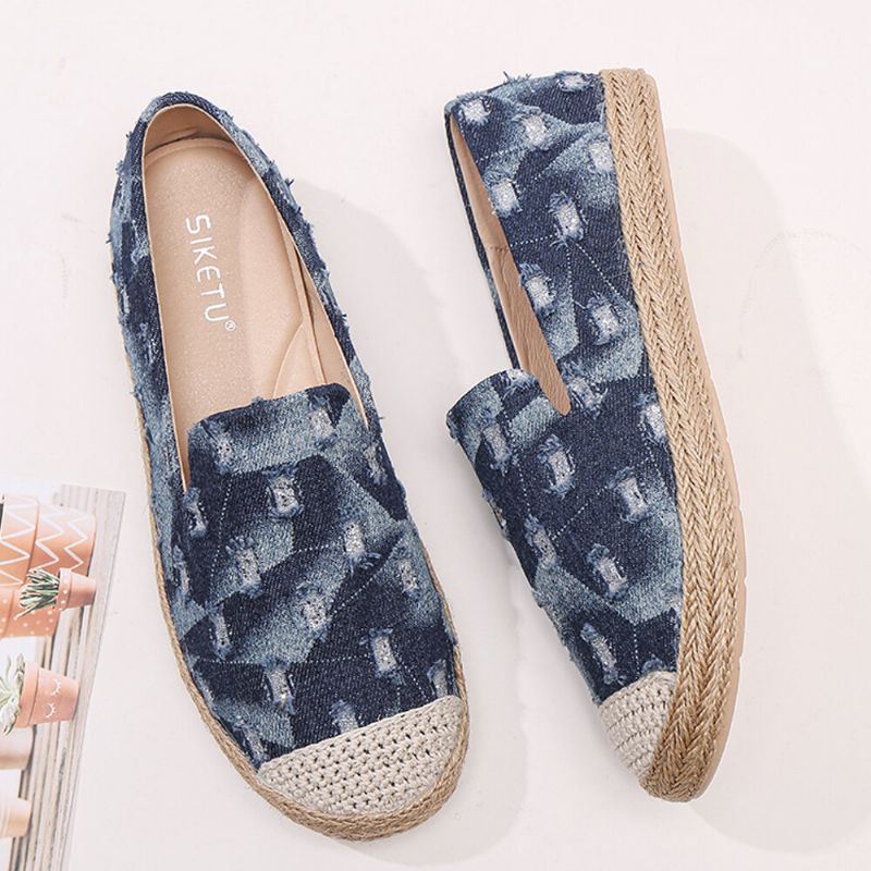 Dames Comfy Denim Ripped Design Espadrilles Flats Loafers