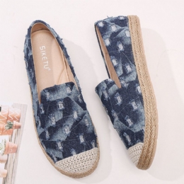 Dames Comfy Denim Ripped Design Espadrilles Flats Loafers