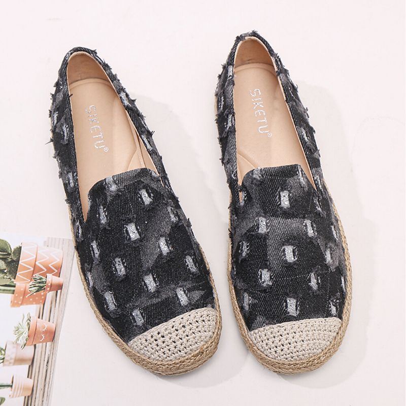 Dames Comfy Denim Ripped Design Espadrilles Flats Loafers