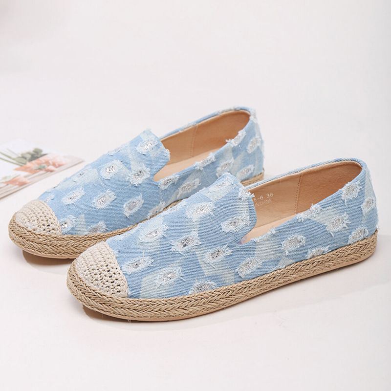 Dames Comfy Denim Ripped Design Espadrilles Flats Loafers