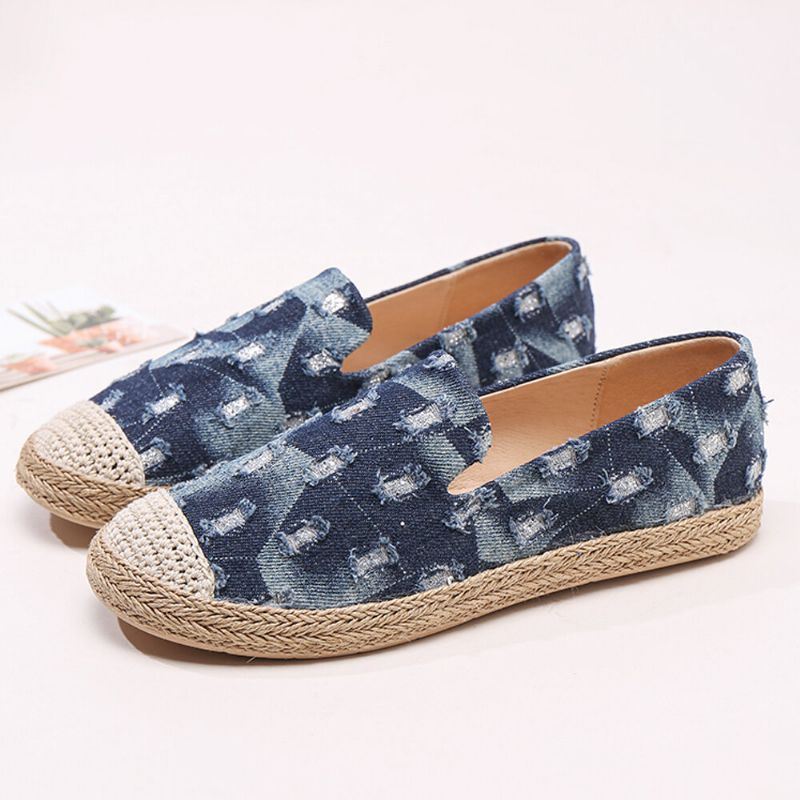 Dames Comfy Denim Ripped Design Espadrilles Flats Loafers