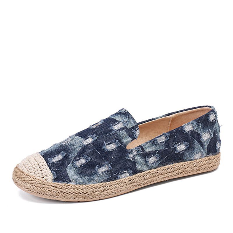 Dames Comfy Denim Ripped Design Espadrilles Flats Loafers