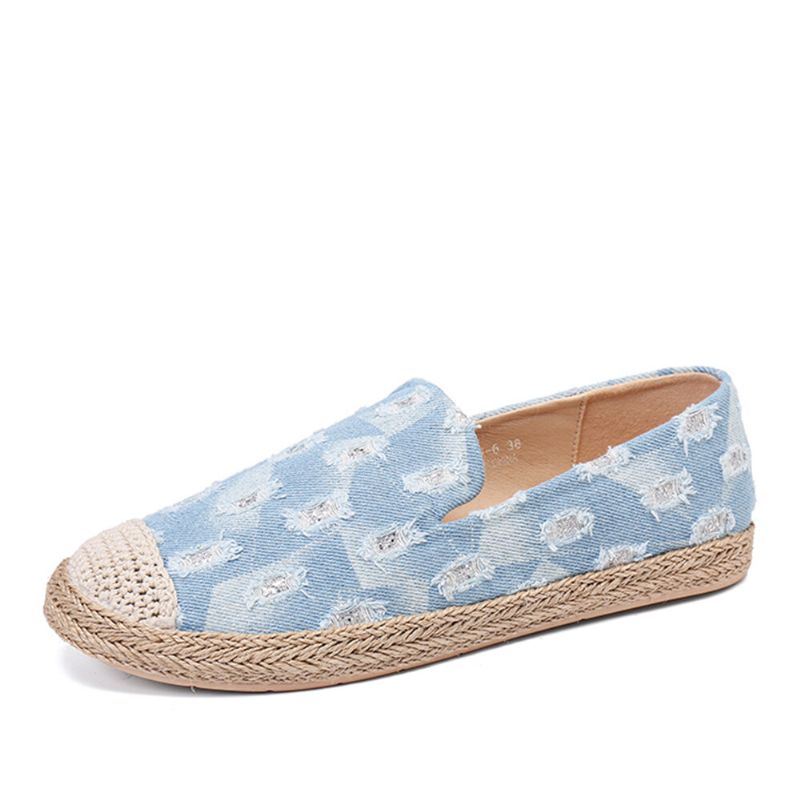 Dames Comfy Denim Ripped Design Espadrilles Flats Loafers