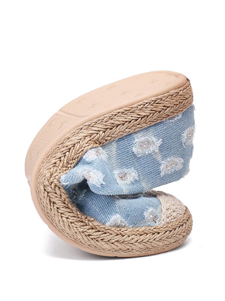 Dames Comfy Denim Ripped Design Espadrilles Flats Loafers