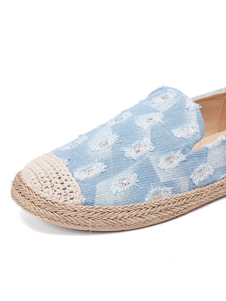 Dames Comfy Denim Ripped Design Espadrilles Flats Loafers