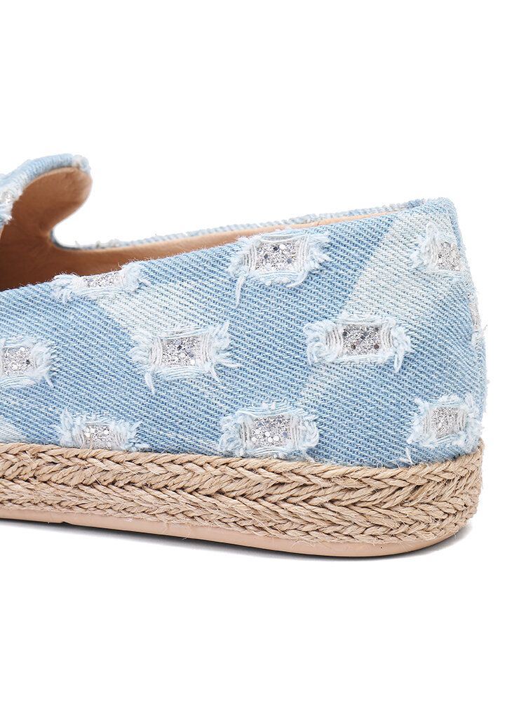 Dames Comfy Denim Ripped Design Espadrilles Flats Loafers