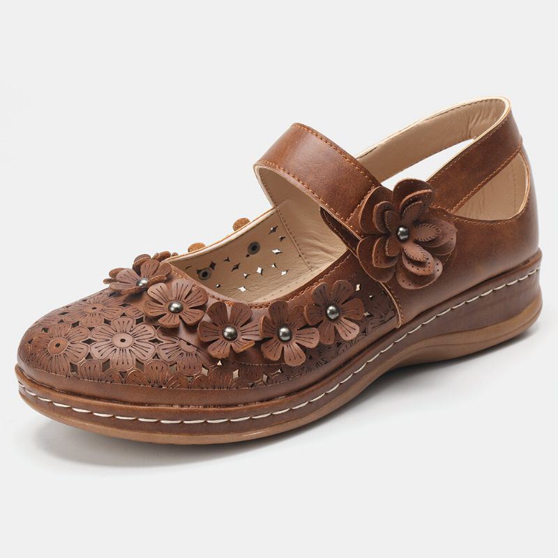 Dames Comfy Flowers Hollow Hook Loop Flats