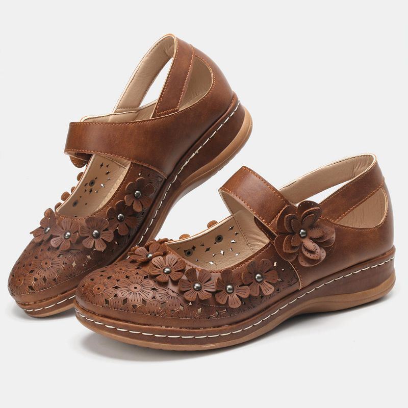 Dames Comfy Flowers Hollow Hook Loop Flats