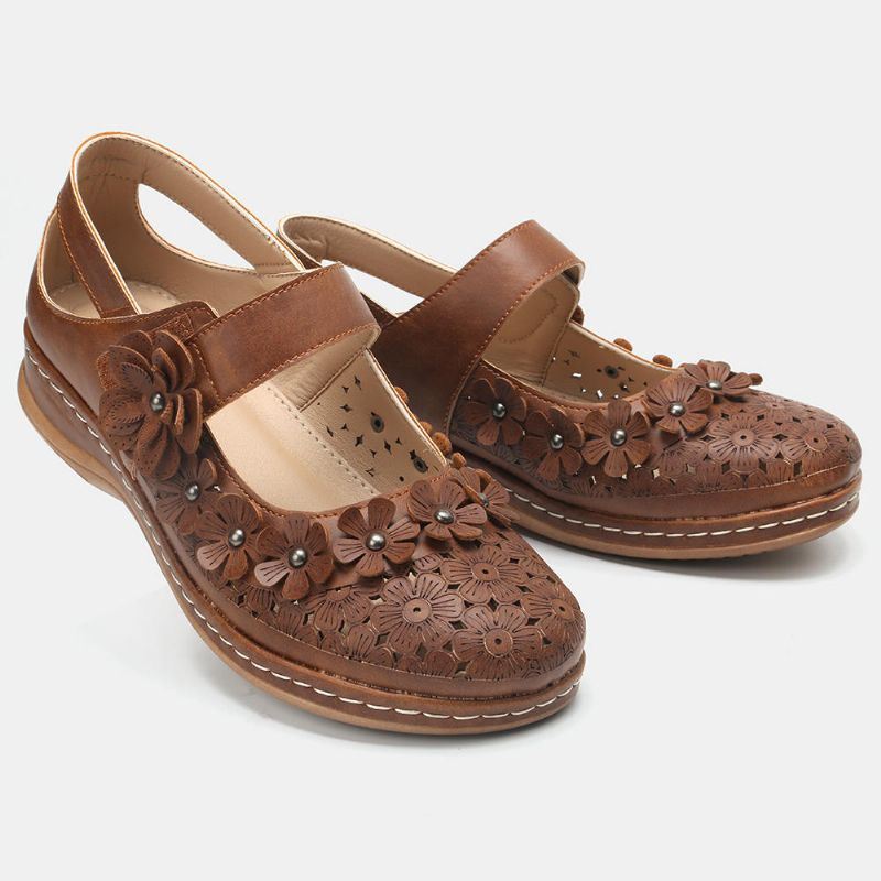 Dames Comfy Flowers Hollow Hook Loop Flats