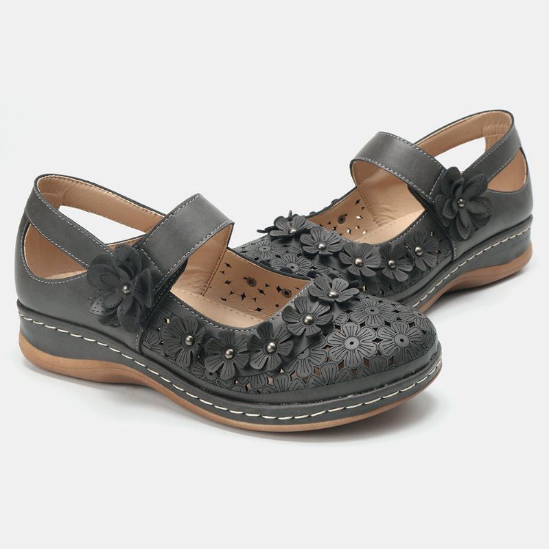 Dames Comfy Flowers Hollow Hook Loop Flats