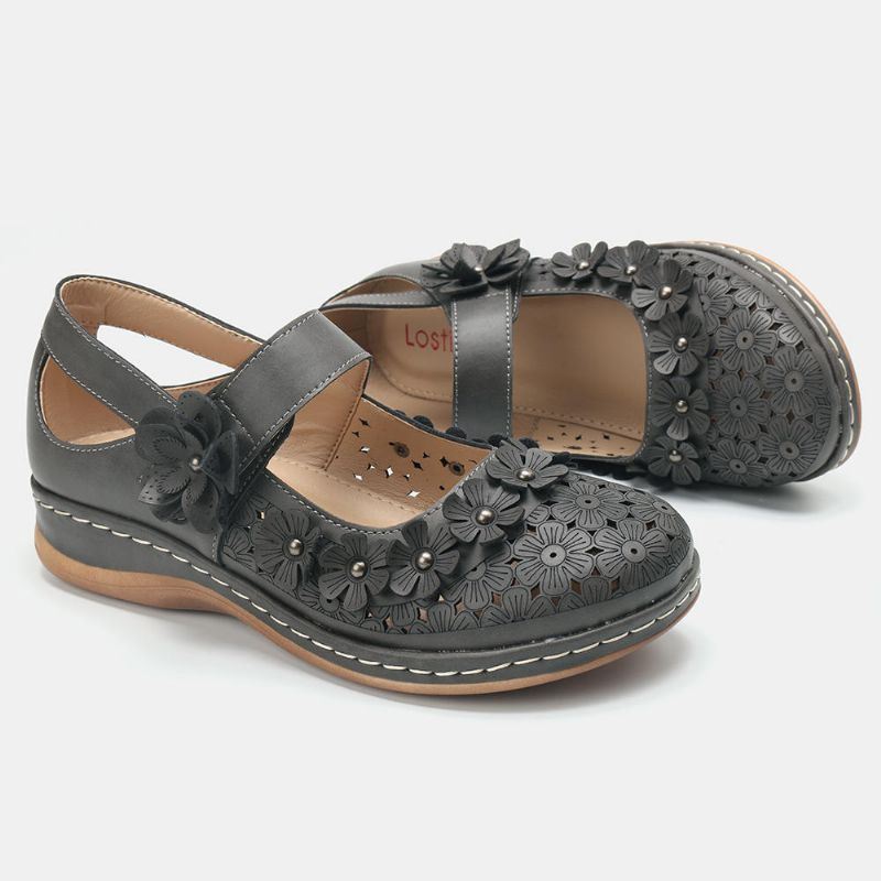 Dames Comfy Flowers Hollow Hook Loop Flats