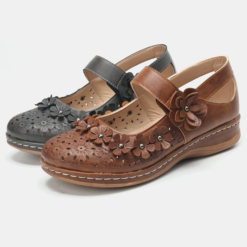 Dames Comfy Flowers Hollow Hook Loop Flats