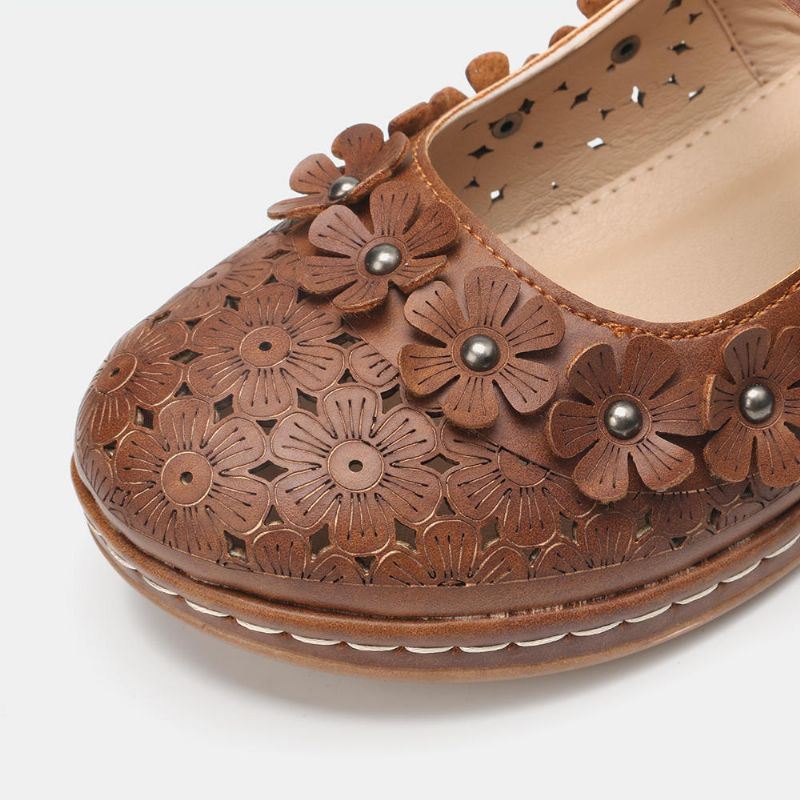 Dames Comfy Flowers Hollow Hook Loop Flats