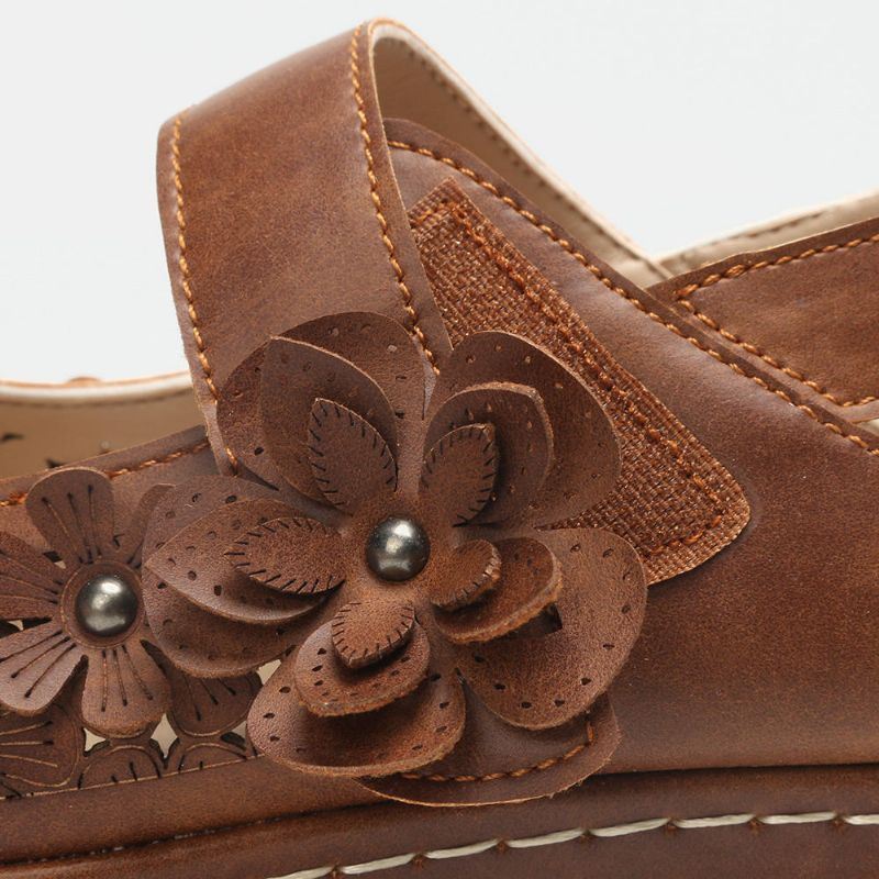 Dames Comfy Flowers Hollow Hook Loop Flats