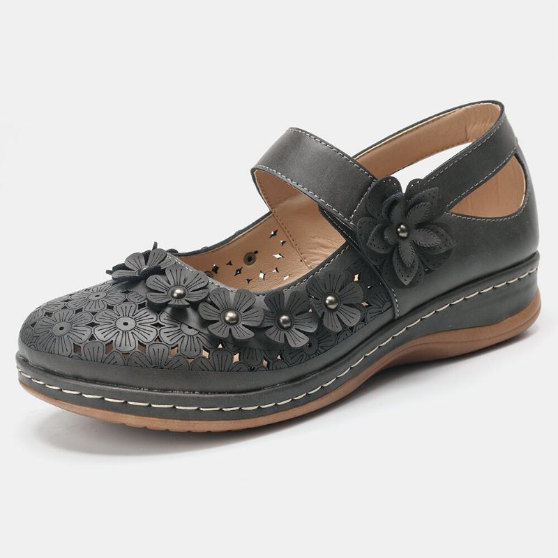 Dames Comfy Flowers Hollow Hook Loop Flats