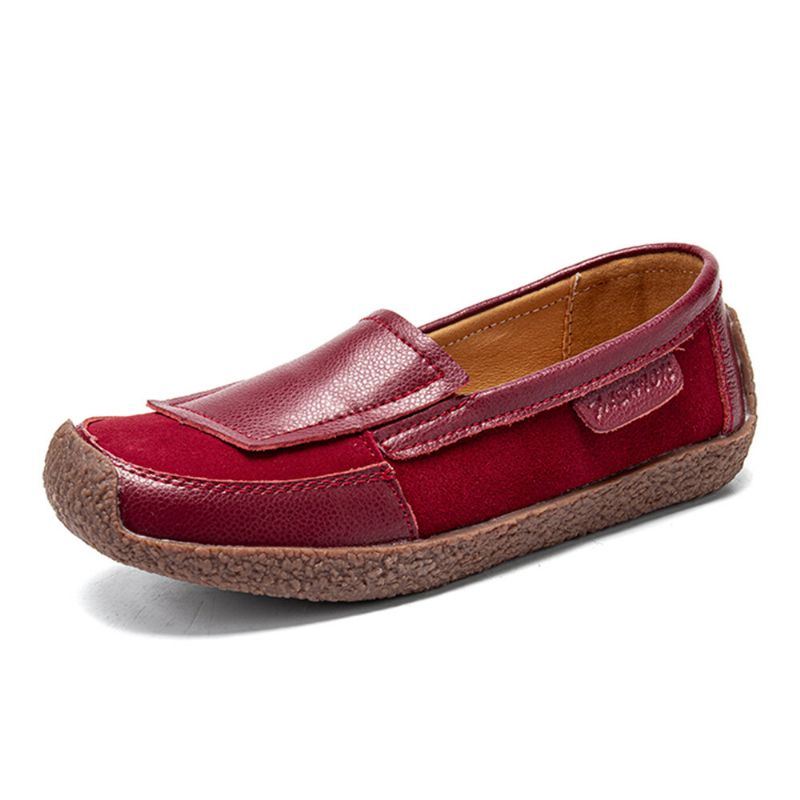 Dames Comfy Leather Splicing Soft Slip On Flat Loafers