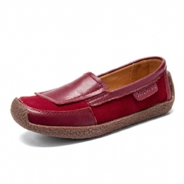 Dames Comfy Leather Splicing Soft Slip On Flat Loafers