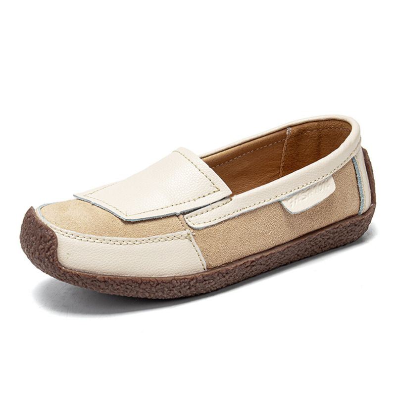 Dames Comfy Leather Splicing Soft Slip On Flat Loafers